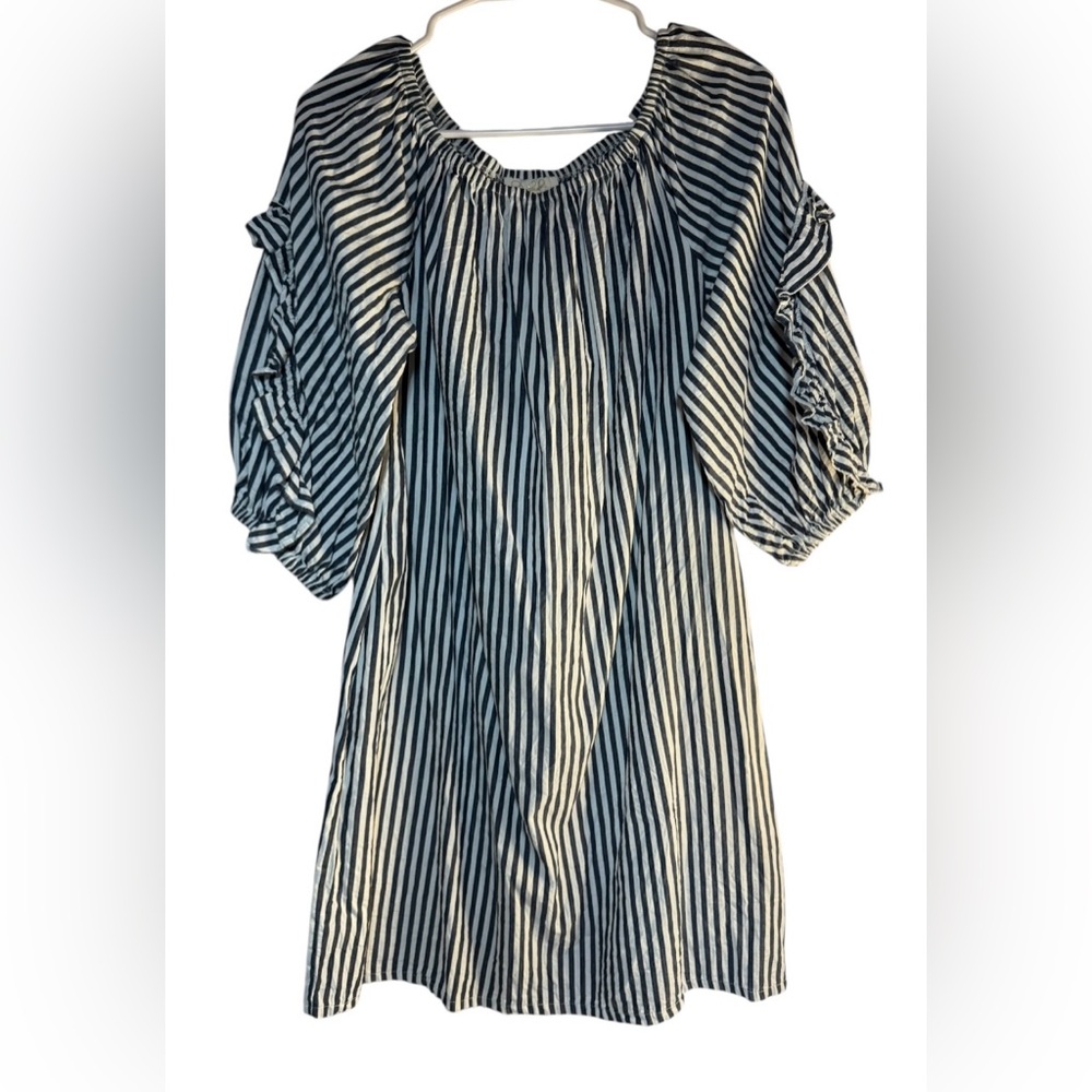 Chic Blue Jean Blue and White Striped Midi Dress
